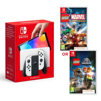 Nintendo Switch OLED White & Select Code-in-Box Game Bundle