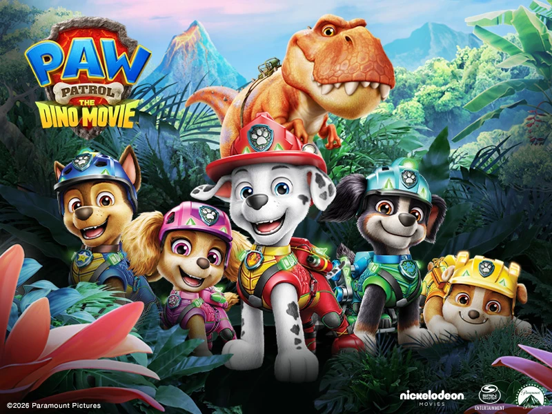PAW Patrol Dino Movie Range characters on a colorful background.